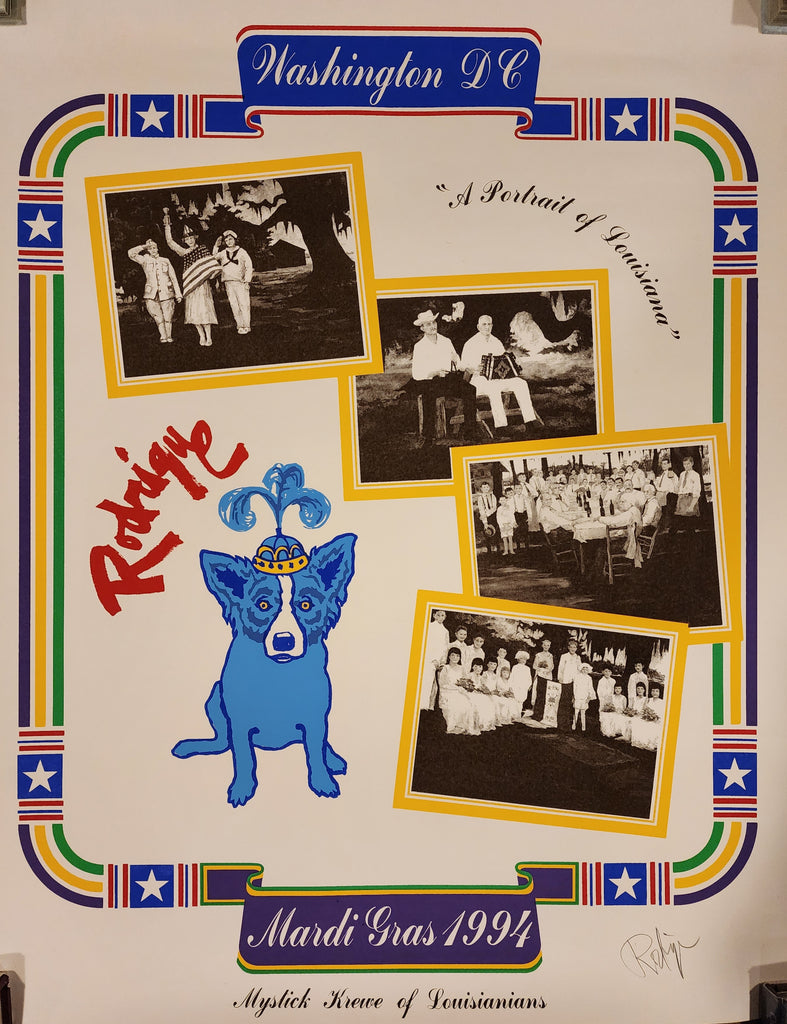 "Mystic Krewe of Louisianians" Blue Dog Mardi Gras Print by George Rodrigue - Signed