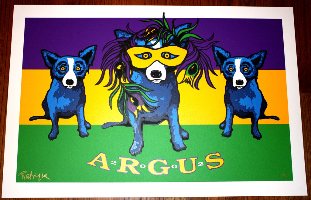 2002 Argus" Blue Dog Mardi Gras Print by George Rodrigue - Signed