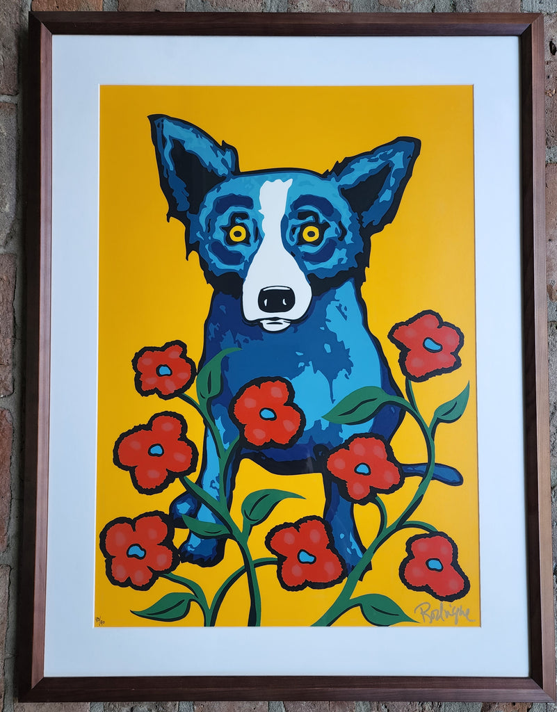 "A Garden Party" Blue Dog Print by George Rodrigue - Signed