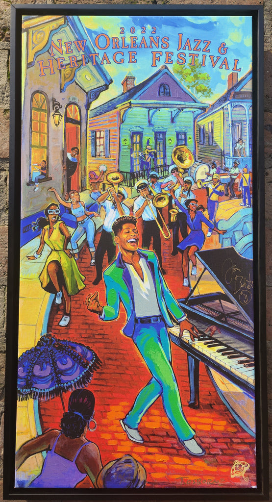 2022 New Orleans Jazz Fest Poster - Canvas Cmarque Framed