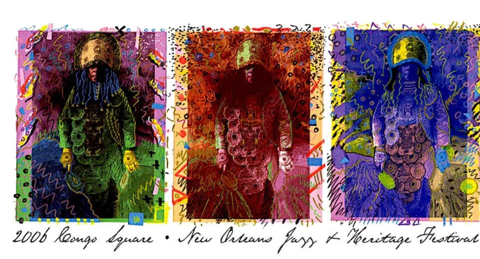 2006 New Orleans Congo Square Poster -  Triple Signed